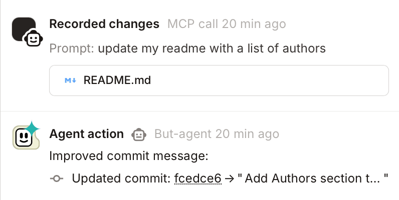 The 'Actions' section of the GitButler interface